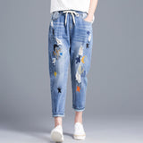 Vintage Hole star Embroidery Ankle-length Denim Jeans