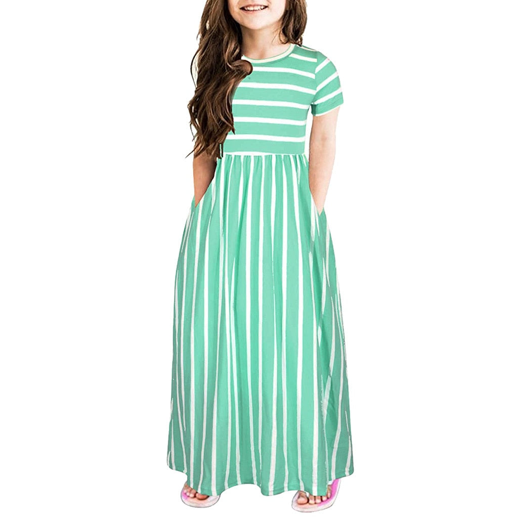 Girls Striped Print Dress