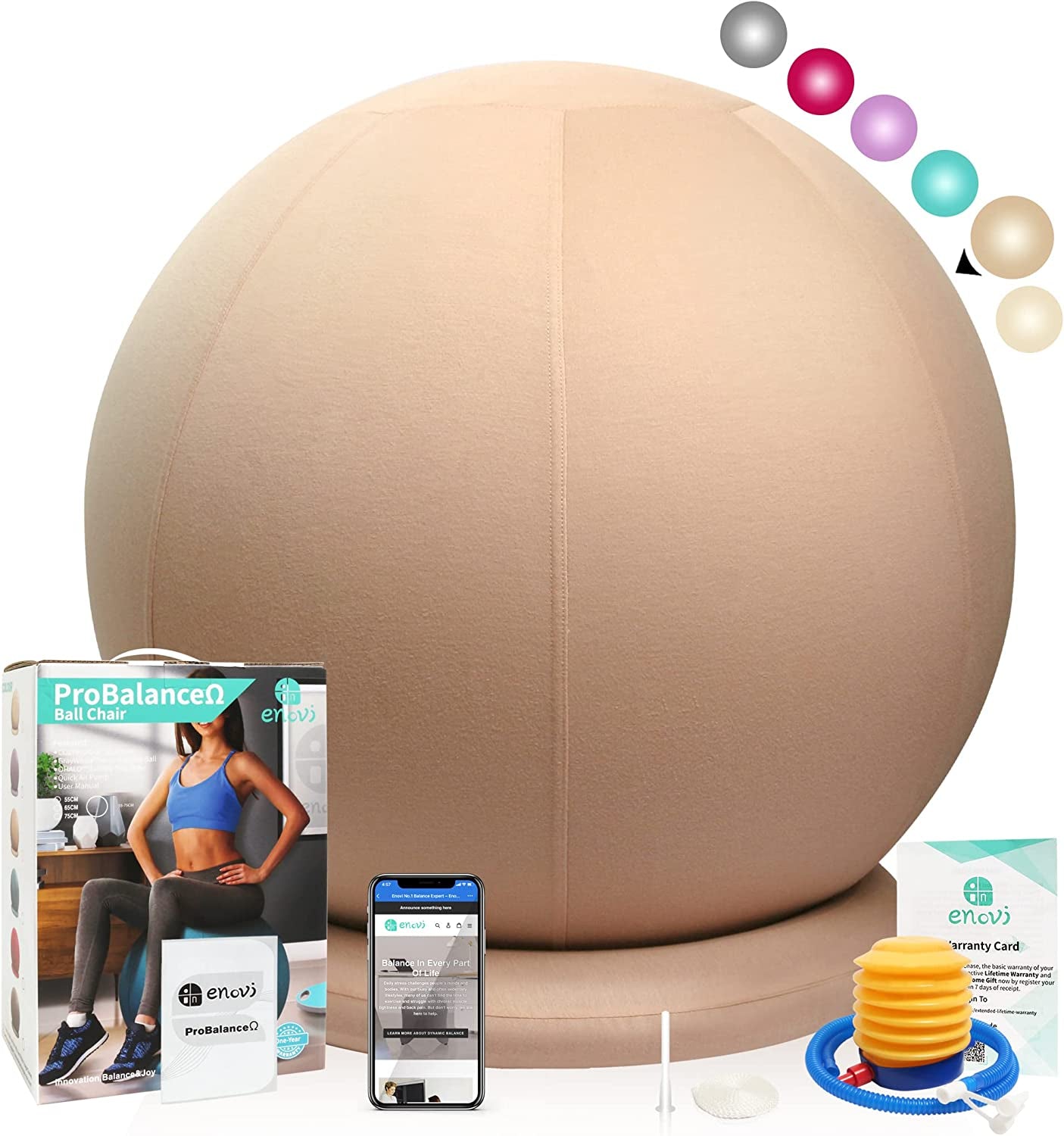 "Pro Balance Ball Chair: Optimize Comfort and Support for Work, Yoga, and Pregnancy. Stylish, Ergonomic Design with Slipcover and Stable Base. Relieve Back Pain and Embrace a Healthier, Active Lifestyle. Multiple Color and Size Options Available."