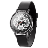 "Stylish Business Quartz Watch for Men - Trendy Black and White Floral Design with Skull Motif"