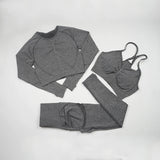 Professional Product Title: "Women's Seamless Yoga Set: High-Performance Workout Sportswear for Gym, Fitness, and Yoga - Long Sleeve Crop Top, High Waist Leggings, and Bra Sports Suits"