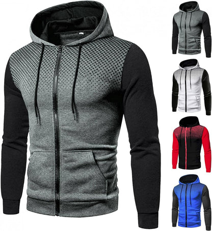 "Men's Fashion Polka Dot Hoodies - Stay Stylish and Sporty with our Full-Zip Athletic Hoodies!"