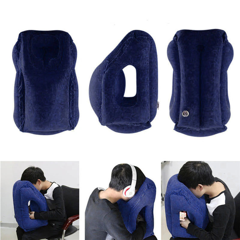 "Ultimate Comfort Inflatable Travel Pillow with Chin Support - Your Perfect Companion for Relaxation on Airplanes, Cars, and Offices"