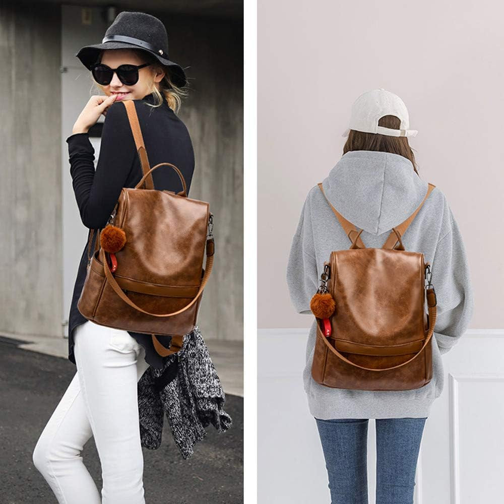 "Chic and Secure Women's PU Leather Backpack Purse: Stylish Anti-Theft Shoulder Bag for Fashionable Ladies"