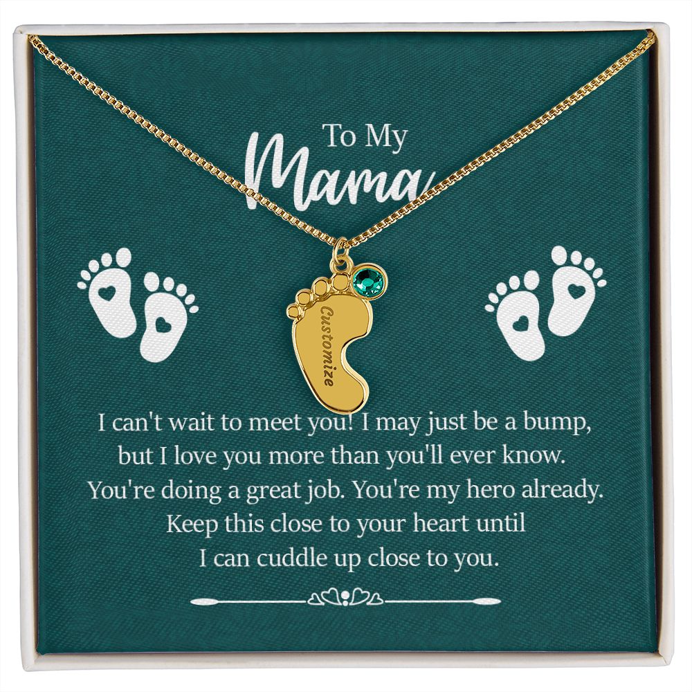 Engraved Baby Feet with Birthstones Necklace - For My Mama