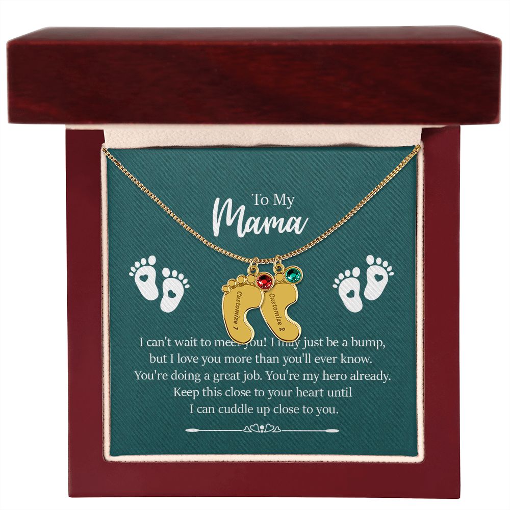 Engraved Baby Feet with Birthstones Necklace - For My Mama