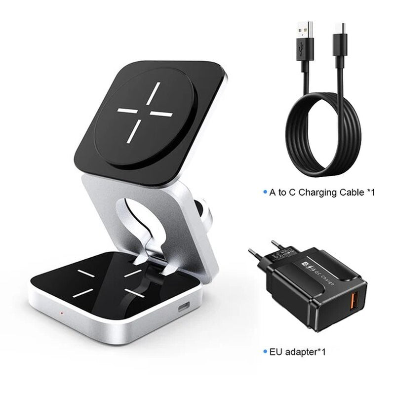 Professional title: "Versatile Foldable Magnetic Wireless Charger Stand for iPhone 15, 14, 13 Pro/Max/Plus and AirPods 3/2 - Fast Charging Dock and Holder"