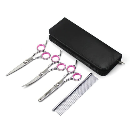 "Premium 4-Piece Pet Grooming Kit: Straight, Thinning, and Curved Scissors with Comb and Carrying Case - Perfect for Feline Hair Trimming - Shear 20024"