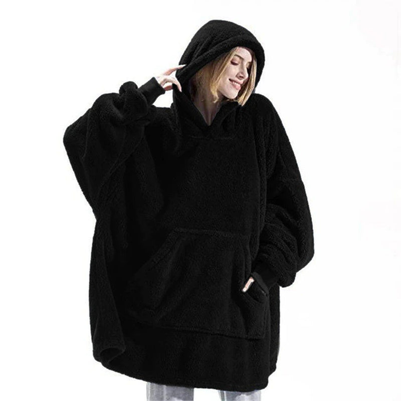 "Cozy Winter Hooded Sweater Blanket - Women's Oversized Fleece Blanket with Sleeves, Large Pocket, and Warm Thick TV Hoodie Robe - Perfect for Couples"