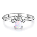 "Sparkling Fire Opal Animal Paw Rings for Women - Charming Bear, Cat, and Dog Designs with Zircon Heart Claws"