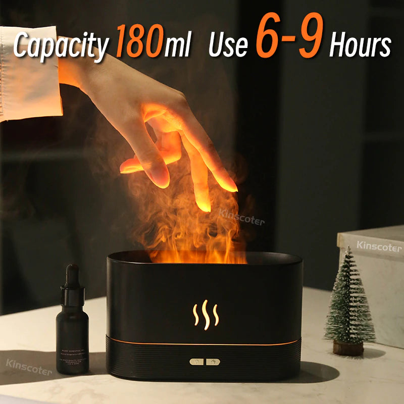 Professional title: "Ultrasonic Cool Mist Aroma Diffuser with LED Flame Lamp and Essential Oil Diffuser"