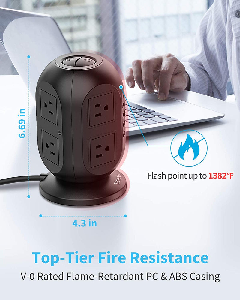 "Premium Tower Power Strip Surge Protector with Extended Cord – Safely and Efficiently Charge All Your Devices!"