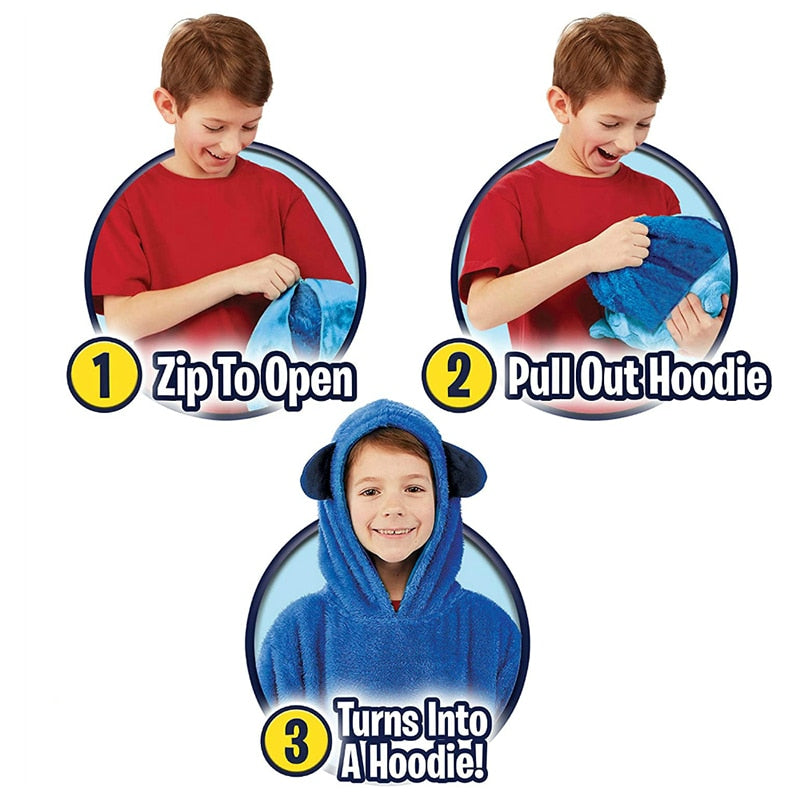 Kids Pets Blanket Hoodie Soft Plush