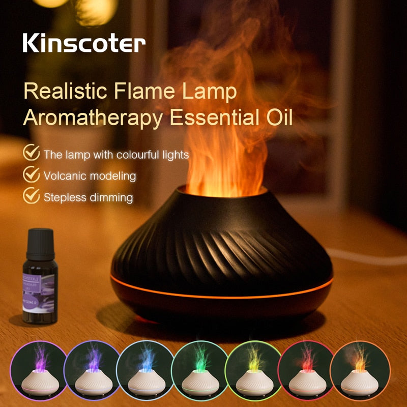 "Transform Your Space with the Portable Volcanic Aroma Diffuser - Enhance Your Atmosphere with Soothing Essential Oils and Colorful Flame Night Light!"