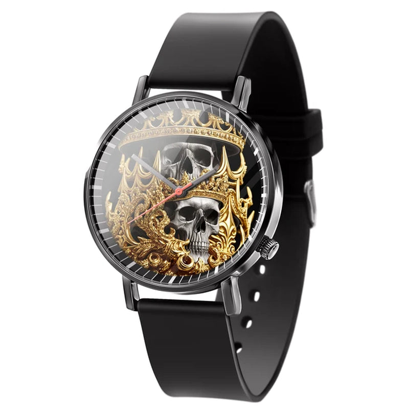 "Stylish Business Quartz Watch for Men - Trendy Black and White Floral Design with Skull Motif"