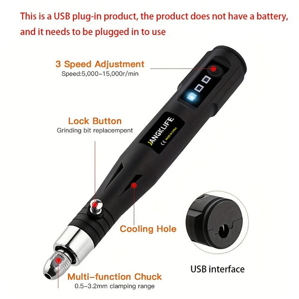 Professional Title: "Compact Electric Rotary Tool with Engraving and Grinding Capabilities"