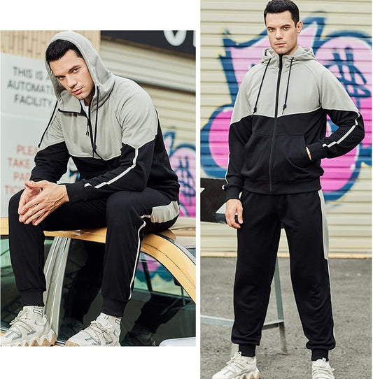 "Premium Men's Athletic Tracksuit: Hooded, Full-Zip Jogging Sweatpants Set for Unmatched Comfort and Style"