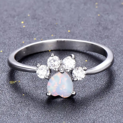 "Sparkling Fire Opal Animal Paw Rings for Women - Charming Bear, Cat, and Dog Designs with Zircon Heart Claws"