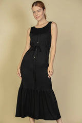 "Capella Maxi Dress: Sleeveless Chic with Button Front and Waist Tie"