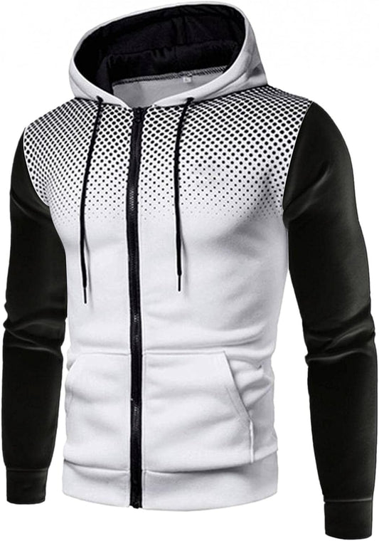 Professional title: Men's Polka Dot Athletic Hoodie with Full-Zip and Long Sleeves