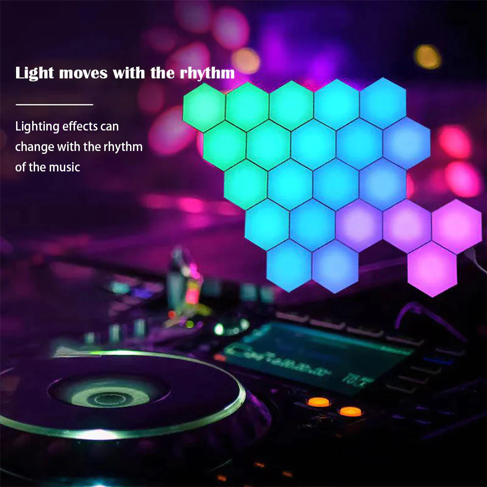 "Quantum Wall Lamps: 5V USB APP LED Hexagonal Night Light - Perfect for Indoor Home DIY Decoration, Creative RGB Decor, and Atmosphere Enhancement (1-20 PCS)"