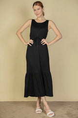 "Capella Maxi Dress: Sleeveless Chic with Button Front and Waist Tie"