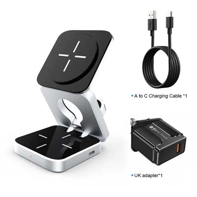 Professional title: "Versatile Foldable Magnetic Wireless Charger Stand for iPhone 15, 14, 13 Pro/Max/Plus and AirPods 3/2 - Fast Charging Dock and Holder"