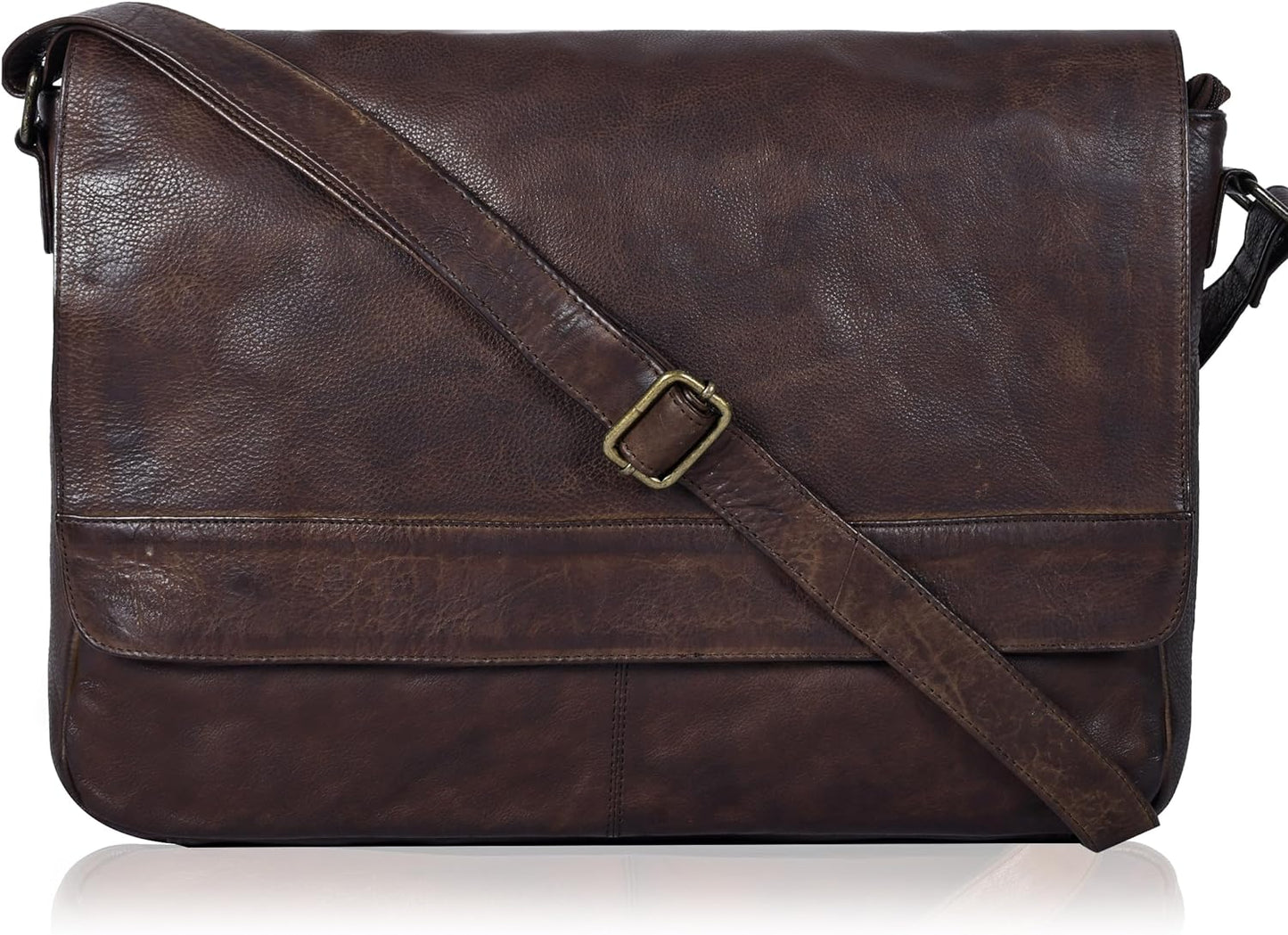 "Premium Genuine Leather Crossbody Messenger Bag - Ideal for 17 Inch Laptops, Travel, and Office Use"