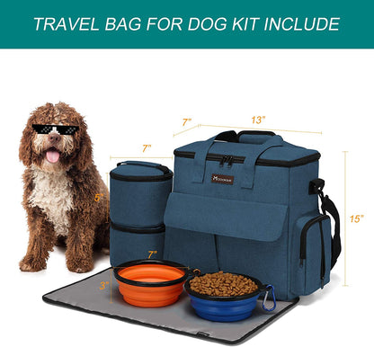 Professional title: "Airline Approved Dog Travel Bag with Multi-Function Pockets - Weekend Pet Travel Set for Dogs and Cats (Blue)"