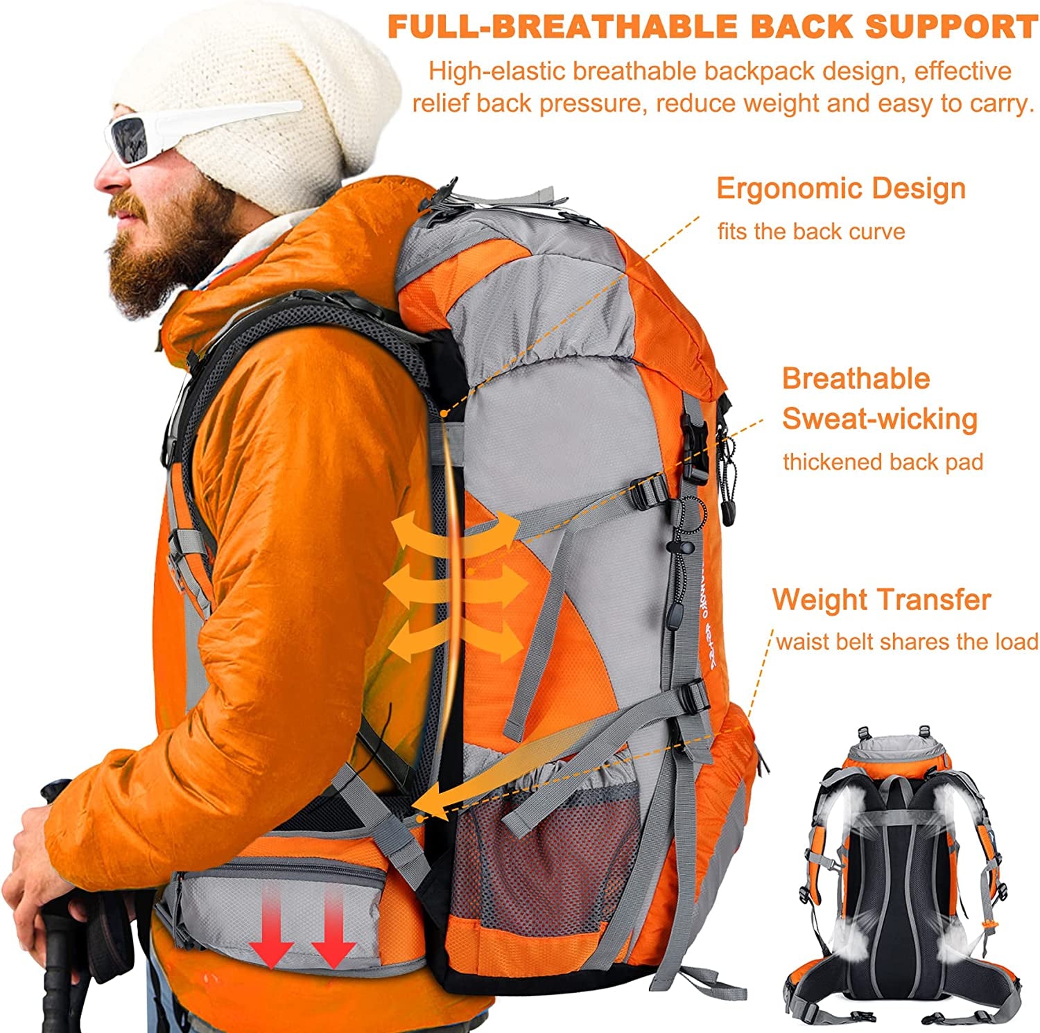 "Premium All-Weather Hiking Backpack - Loowoko 50L: Stay Dry and Equipped with the Waterproof Camping Essentials Bag, Complete with Rain Cover. Enjoy Unparalleled Comfort and Convenience with this Lightweight 45+5 Liter Backpacking Backpack!"