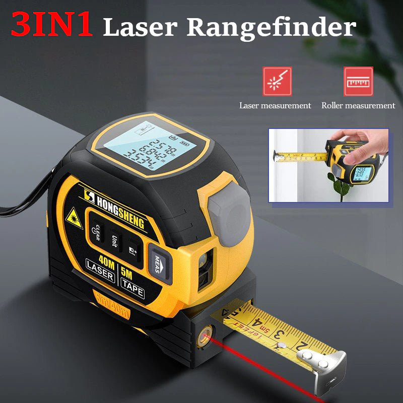 High-Precision 3-in-1 Laser Tape Measure Rangefinder with Intelligent Electronic Ruler and Infrared Technology for Building Distance Measurement