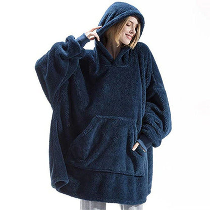 "Cozy Winter Hooded Sweater Blanket - Women's Oversized Fleece Blanket with Sleeves, Large Pocket, and Warm Thick TV Hoodie Robe - Perfect for Couples"