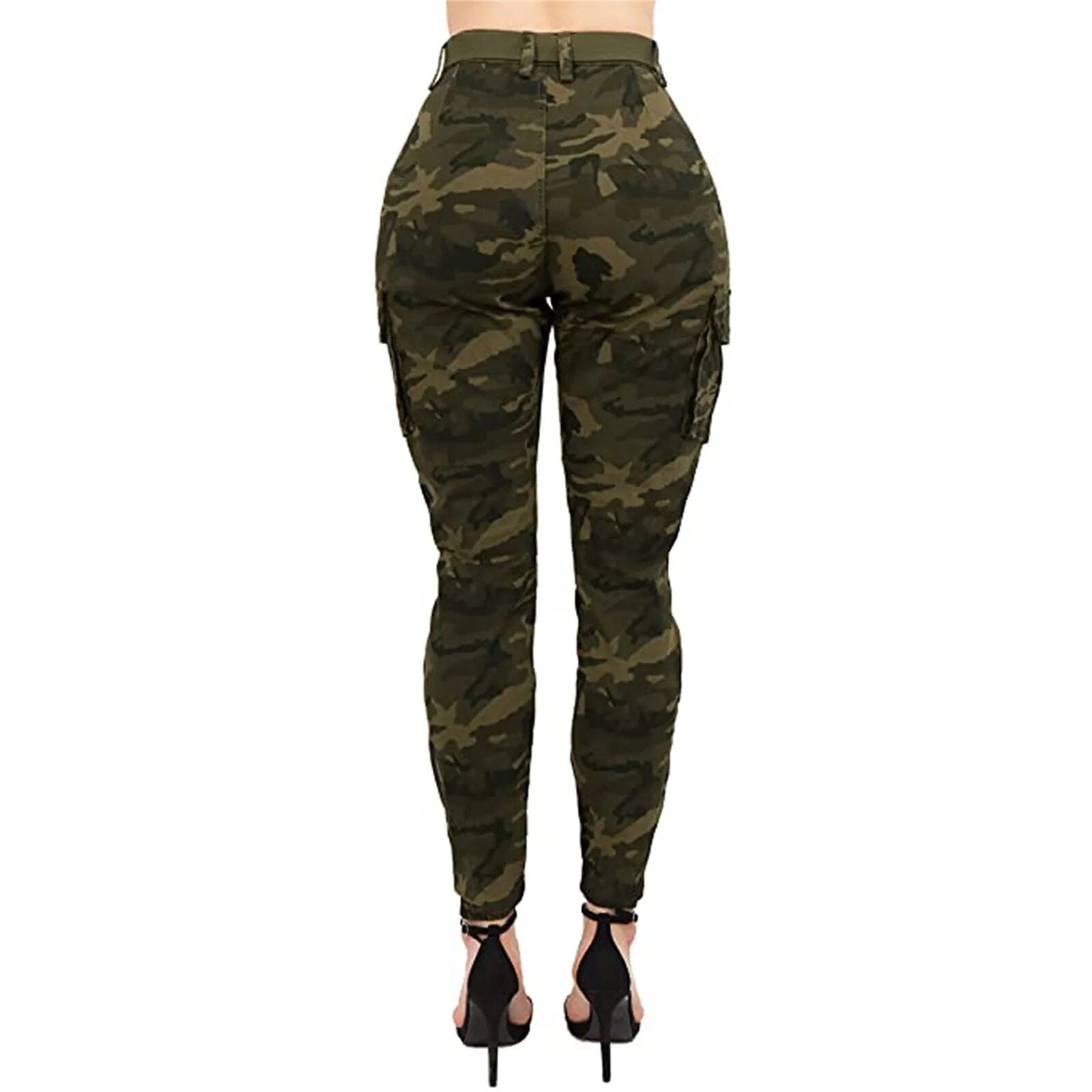 "Chic Camo Cargo Pants Set with Belt - Trendy Women's Slim Fit Joggers for Winter/Autumn"