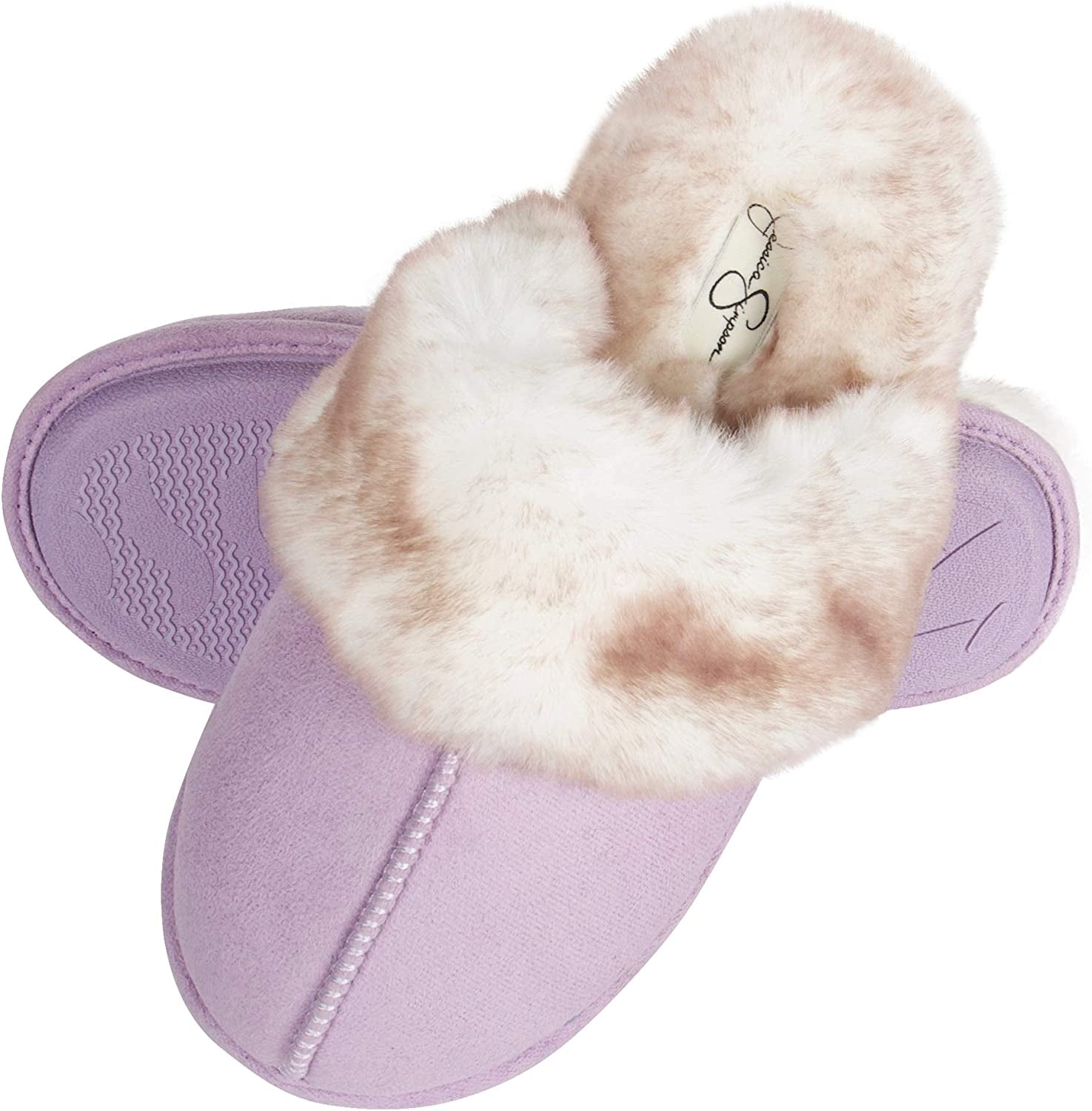 Women's Comfortable Faux Fur House Slipper Scuff with Memory Foam and Anti-Skid Sole