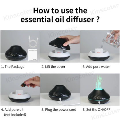 "Transform Your Space with the Portable Volcanic Aroma Diffuser - Enhance Your Atmosphere with Soothing Essential Oils and Colorful Flame Night Light!"