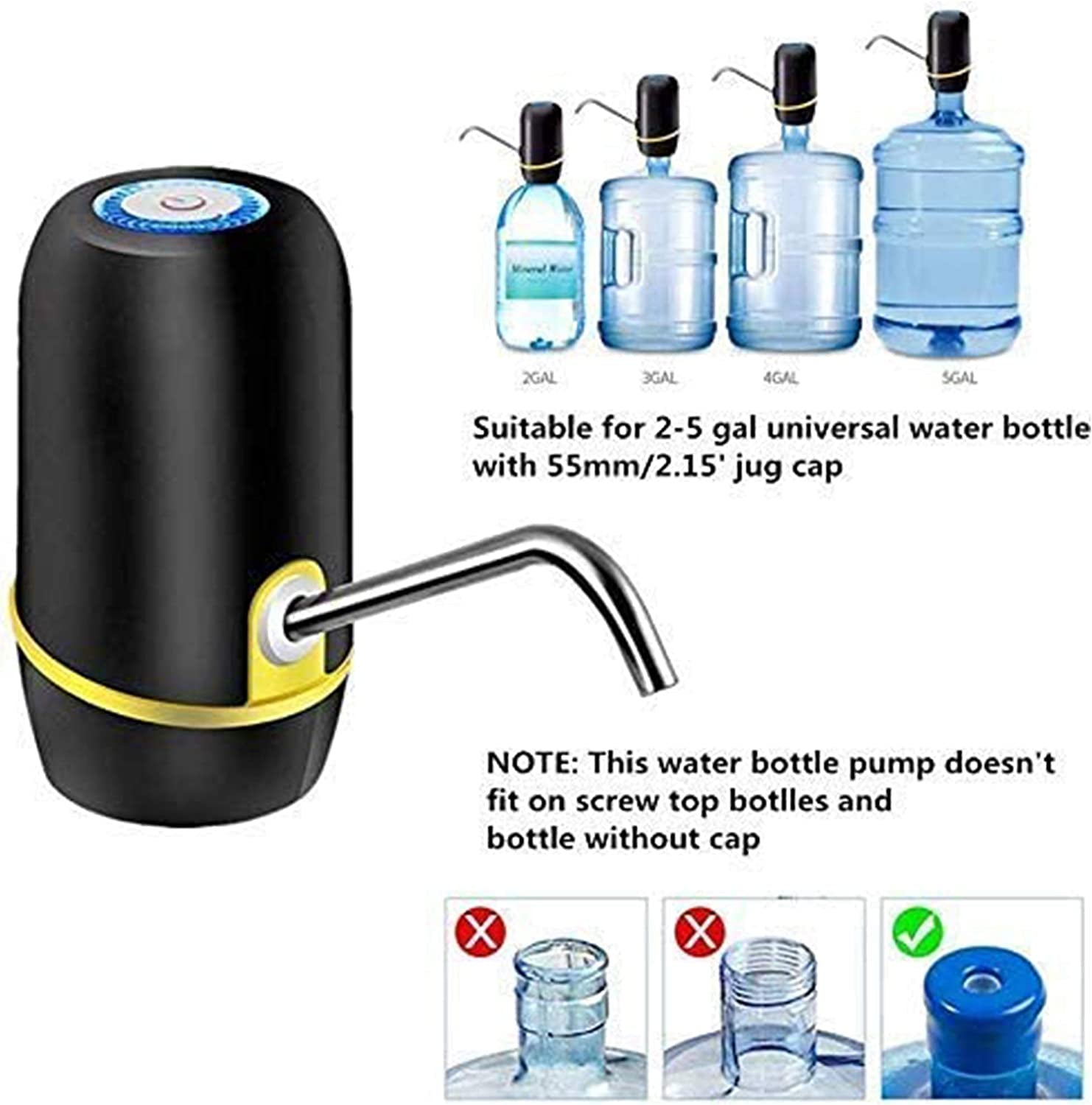 "HydroPump: Convenient Electric Water Jug Pump for Effortless, On-the-Go Drinking Water Dispensing from ３－5 Gallon Bottles – Ideal for Outdoor Adventures!"