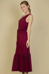 "Capella Maxi Dress: Sleeveless Chic with Button Front and Waist Tie"