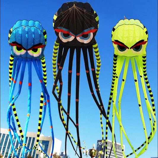 Professional title: "Premium 8-Meter Four-Color Octopus Kite - Large Animal Soft Kite for Outdoor Use - Inflatable Design for Adults - Easy to Fly Nylon Construction with High Tear Resistance"