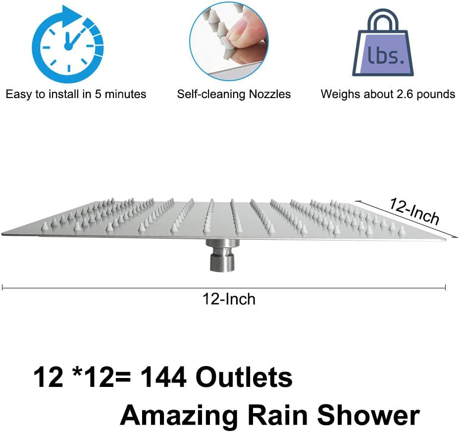 "Enhance Your Shower Experience with the High Flow Stainless Steel Rain Shower Head - Elegant Waterfall Bath Shower, Ideal for Ceiling or Wall Mount (12 Inch, Brushed Nickel)"